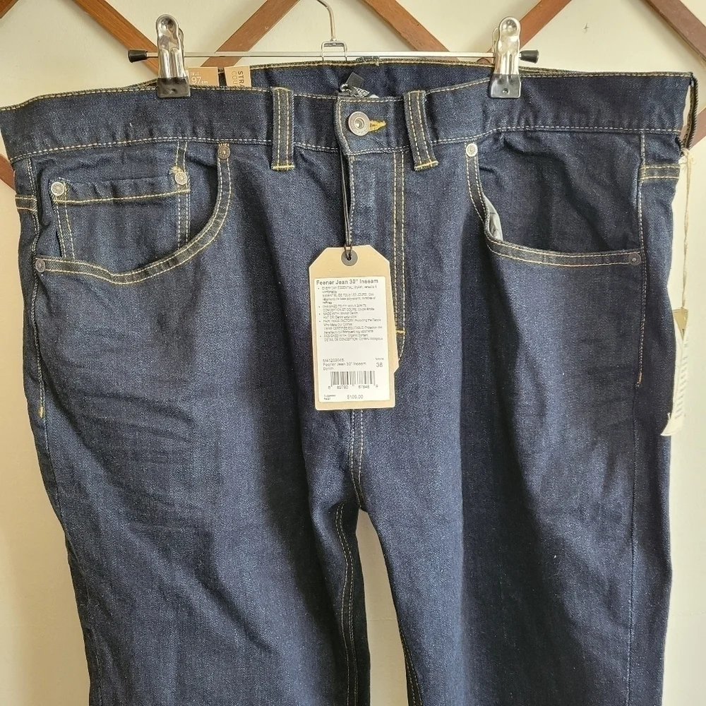 NWT Prana Feener Jean Organic Cotton Dark Wash Straight Fit 38 × 30